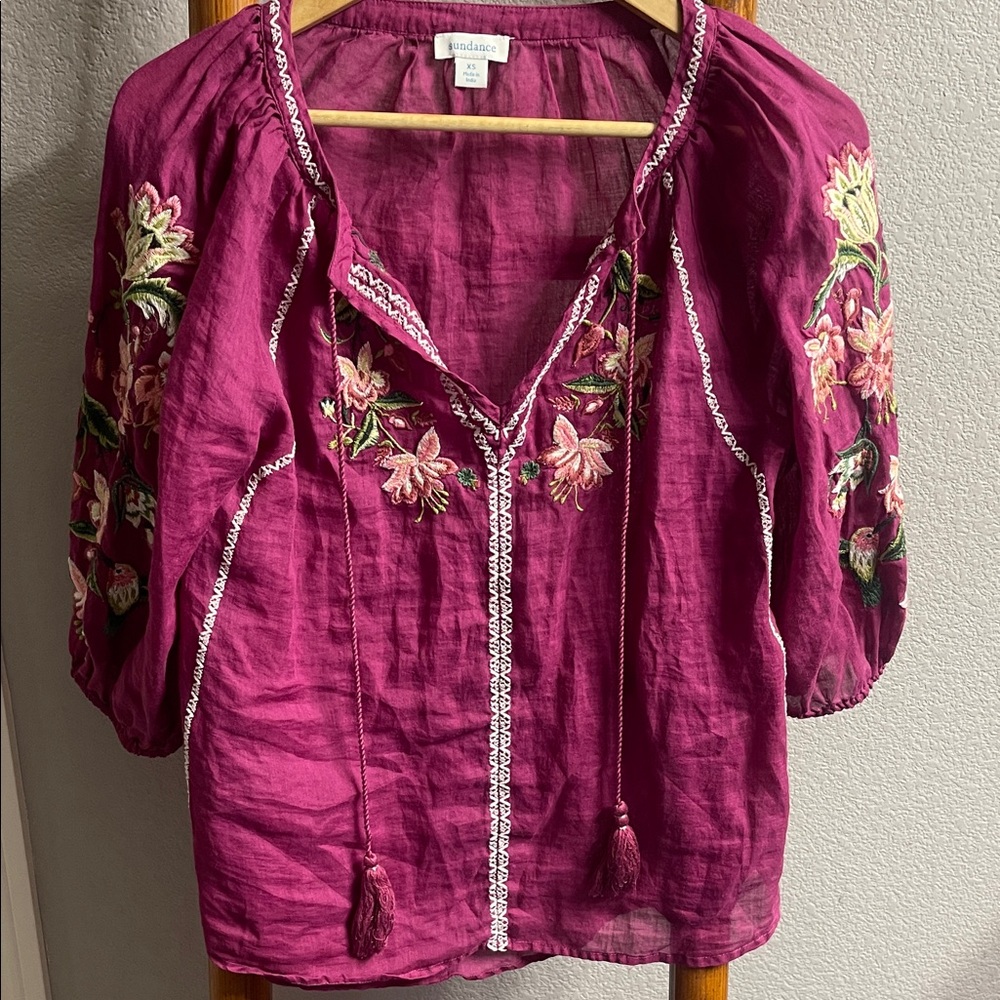 Sundance Magenta Floral Embroidered Blouse